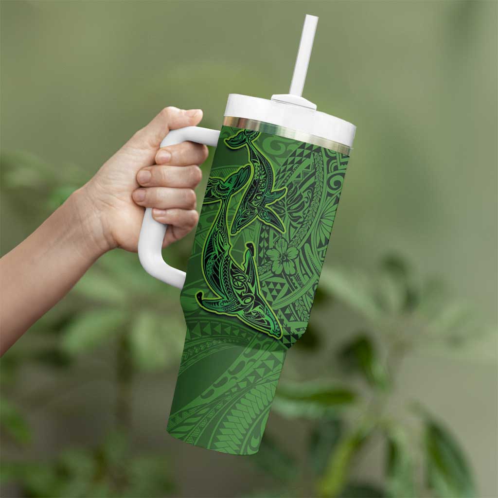 Hawaiian Whales Polynesian Art Motifs Tumbler With Handle Green Color - Polynesian Pride