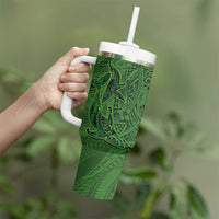 Hawaiian Whales Polynesian Art Motifs Tumbler With Handle Green Color - Polynesian Pride