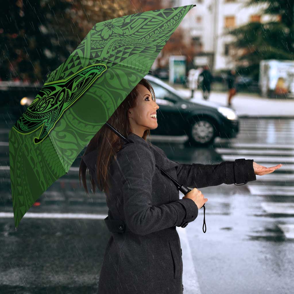 Hawaiian Whales Polynesian Art Motifs Umbrella Green Color - Polynesian Pride