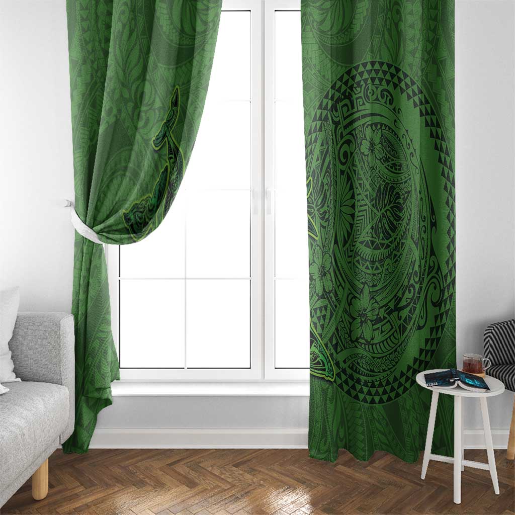 Hawaiian Whales Polynesian Art Motifs Window Curtain Green Color - Polynesian Pride