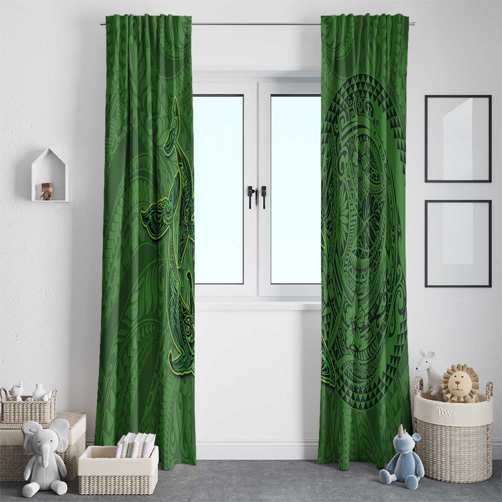 Hawaiian Whales Polynesian Art Motifs Window Curtain Green Color - Polynesian Pride
