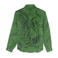 Hawaiian Whales Polynesian Art Motifs Women Casual Shirt Green Color LT03 - Polynesian Pride