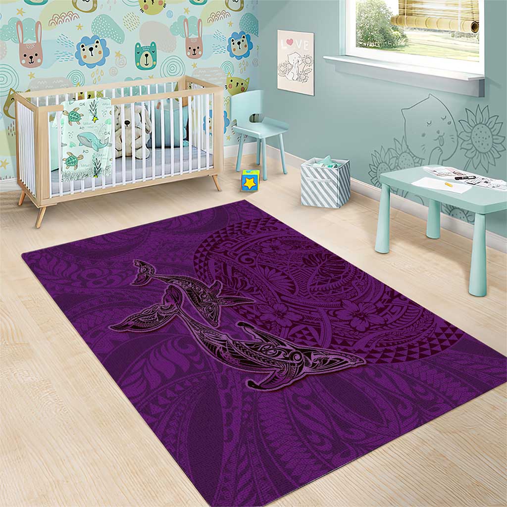 Hawaiian Whales Polynesian Art Motifs Area Rug Purple Color - Polynesian Pride
