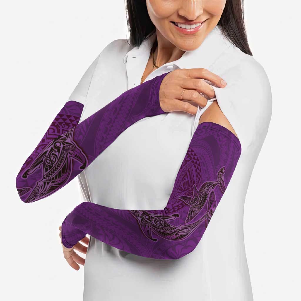 Hawaiian Whales Polynesian Art Motifs Arm Sleeves Purple Color - Polynesian Pride