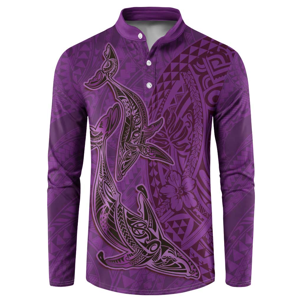 Hawaiian Whales Polynesian Art Motifs Button Sweatshirt Purple Color - Polynesian Pride