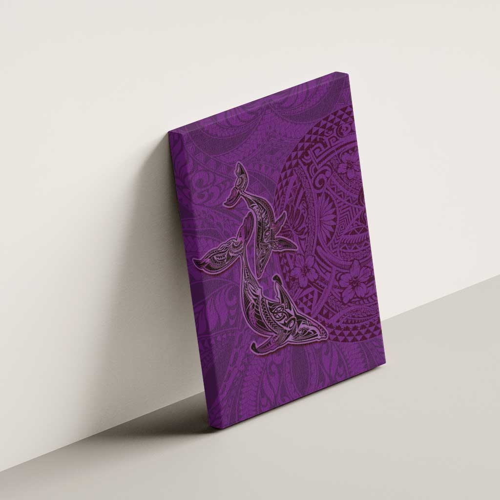 Hawaiian Whales Polynesian Art Motifs Canvas Wall Art Purple Color - Polynesian Pride