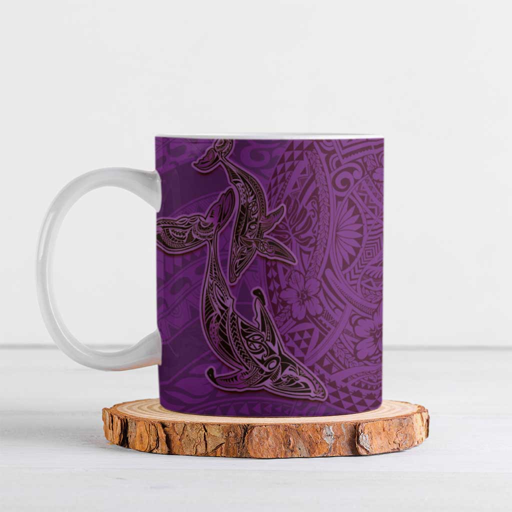 Hawaiian Whales Polynesian Art Motifs Ceramic Mug Purple Color - Polynesian Pride