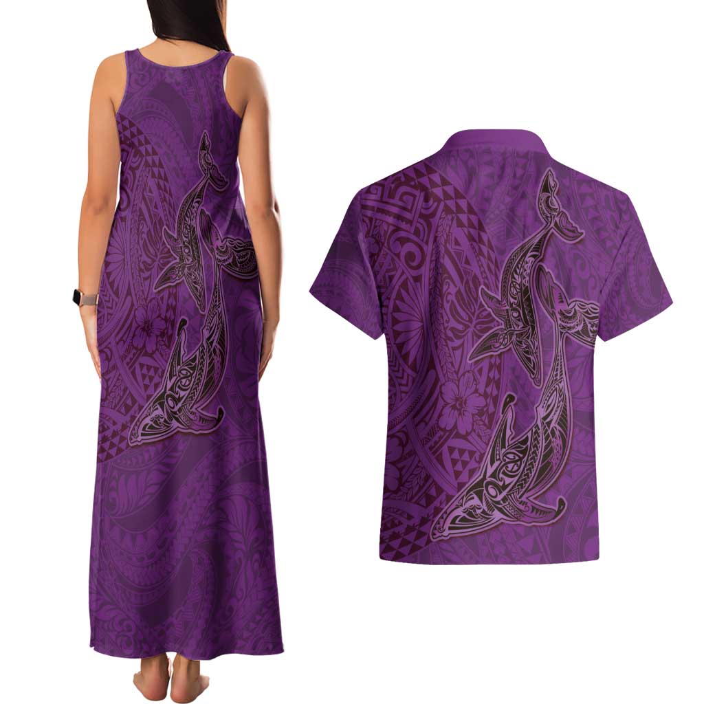 Hawaiian Whales Polynesian Art Motifs Couples Matching Tank Maxi Dress and Hawaiian Shirt Purple Color LT03 - Polynesian Pride