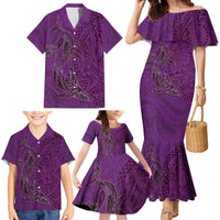 Hawaiian Whales Polynesian Art Motifs Family Matching Mermaid Dress and Hawaiian Shirt Purple Color LT03 - Polynesian Pride