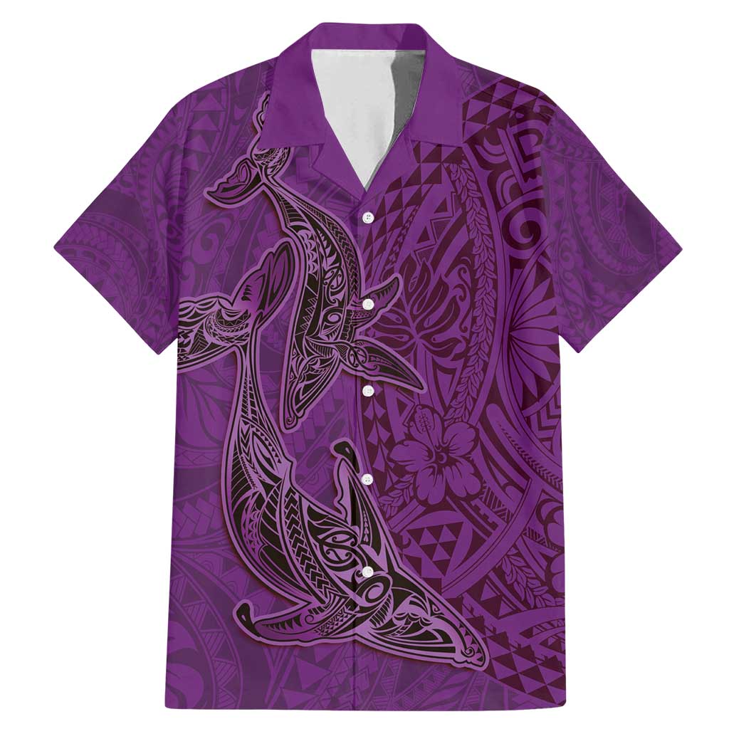 Hawaiian Whales Polynesian Art Motifs Family Matching Mermaid Dress and Hawaiian Shirt Purple Color LT03 Dad's Shirt - Short Sleeve Purple - Polynesian Pride