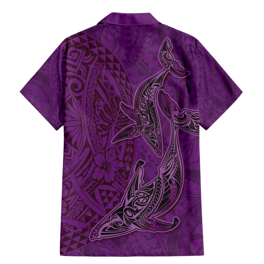Hawaiian Whales Polynesian Art Motifs Family Matching Mermaid Dress and Hawaiian Shirt Purple Color LT03 - Polynesian Pride
