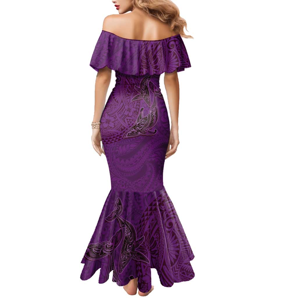 Hawaiian Whales Polynesian Art Motifs Family Matching Mermaid Dress and Hawaiian Shirt Purple Color LT03 - Polynesian Pride