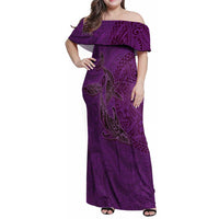 Hawaiian Whales Polynesian Art Motifs Family Matching Off Shoulder Maxi Dress and Hawaiian Shirt Purple Color LT03 Mom's Dress Purple - Polynesian Pride