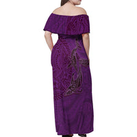 Hawaiian Whales Polynesian Art Motifs Family Matching Off Shoulder Maxi Dress and Hawaiian Shirt Purple Color LT03 - Polynesian Pride