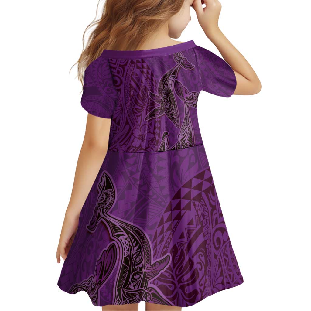 Hawaiian Whales Polynesian Art Motifs Family Matching Off Shoulder Short Dress and Hawaiian Shirt Purple Color LT03 - Polynesian Pride