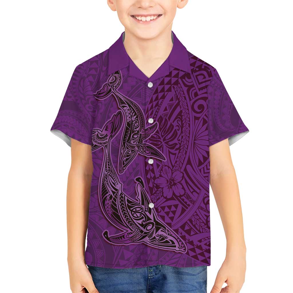 Hawaiian Whales Polynesian Art Motifs Family Matching Puletasi and Hawaiian Shirt Purple Color LT03 Son's Shirt Purple - Polynesian Pride