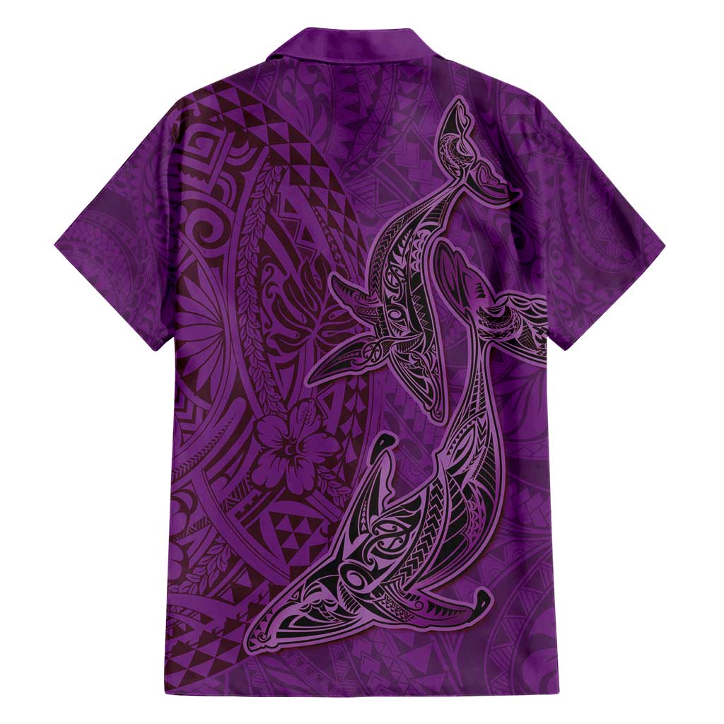 Hawaiian Whales Polynesian Art Motifs Family Matching Short Sleeve Bodycon Dress and Hawaiian Shirt Purple Color LT03 - Polynesian Pride