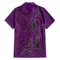 Hawaiian Whales Polynesian Art Motifs Family Matching Short Sleeve Bodycon Dress and Hawaiian Shirt Purple Color LT03 - Polynesian Pride