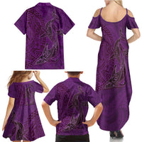 Hawaiian Whales Polynesian Art Motifs Family Matching Summer Maxi Dress and Hawaiian Shirt Purple Color LT03 - Polynesian Pride