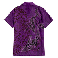 Hawaiian Whales Polynesian Art Motifs Family Matching Summer Maxi Dress and Hawaiian Shirt Purple Color LT03 - Polynesian Pride