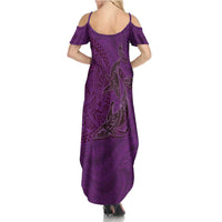Hawaiian Whales Polynesian Art Motifs Family Matching Summer Maxi Dress and Hawaiian Shirt Purple Color LT03 - Polynesian Pride