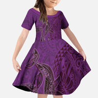Hawaiian Whales Polynesian Art Motifs Family Matching Tank Maxi Dress and Hawaiian Shirt Purple Color LT03 Daughter's Dress Purple - Polynesian Pride
