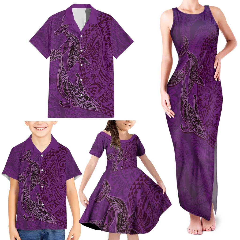 Hawaiian Whales Polynesian Art Motifs Family Matching Tank Maxi Dress and Hawaiian Shirt Purple Color LT03 - Polynesian Pride