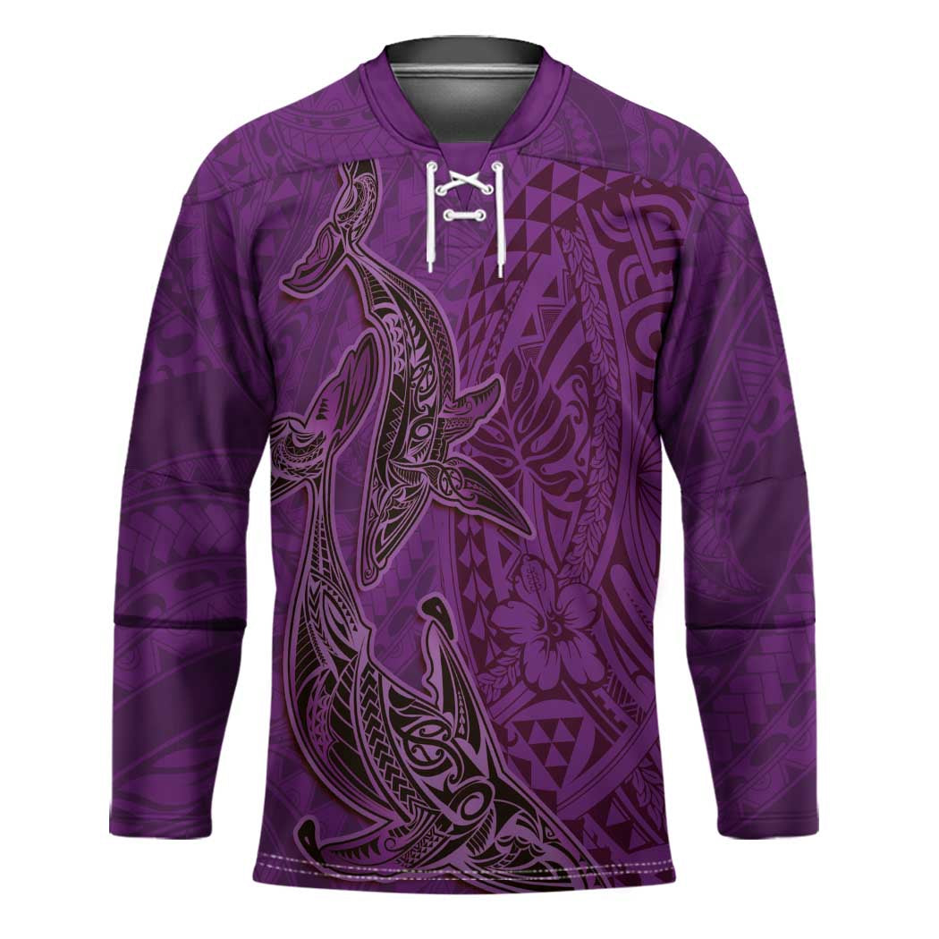 Hawaiian Whales Polynesian Art Motifs Hockey Jersey Purple Color - Polynesian Pride