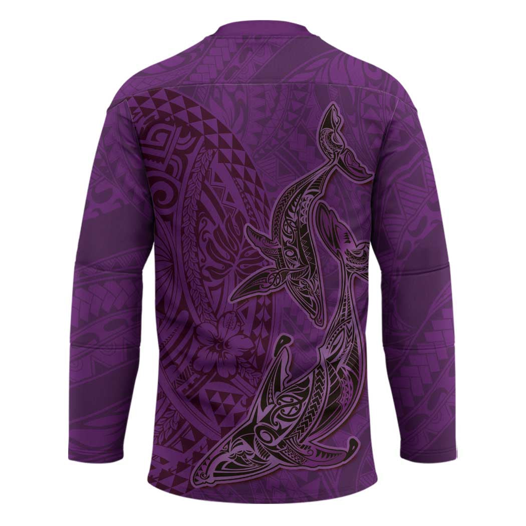 Hawaiian Whales Polynesian Art Motifs Hockey Jersey Purple Color - Polynesian Pride