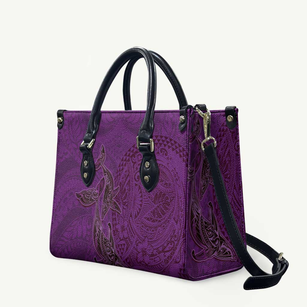 Hawaiian Whales Polynesian Art Motifs Leather Bag Purple Color LT03 Purple - Polynesian Pride