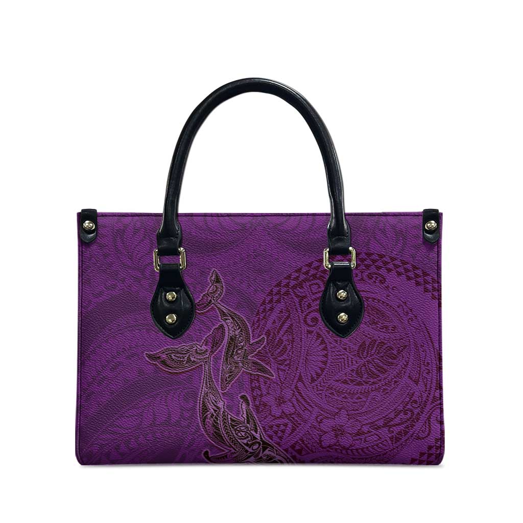 Hawaiian Whales Polynesian Art Motifs Leather Bag Purple Color LT03 - Polynesian Pride