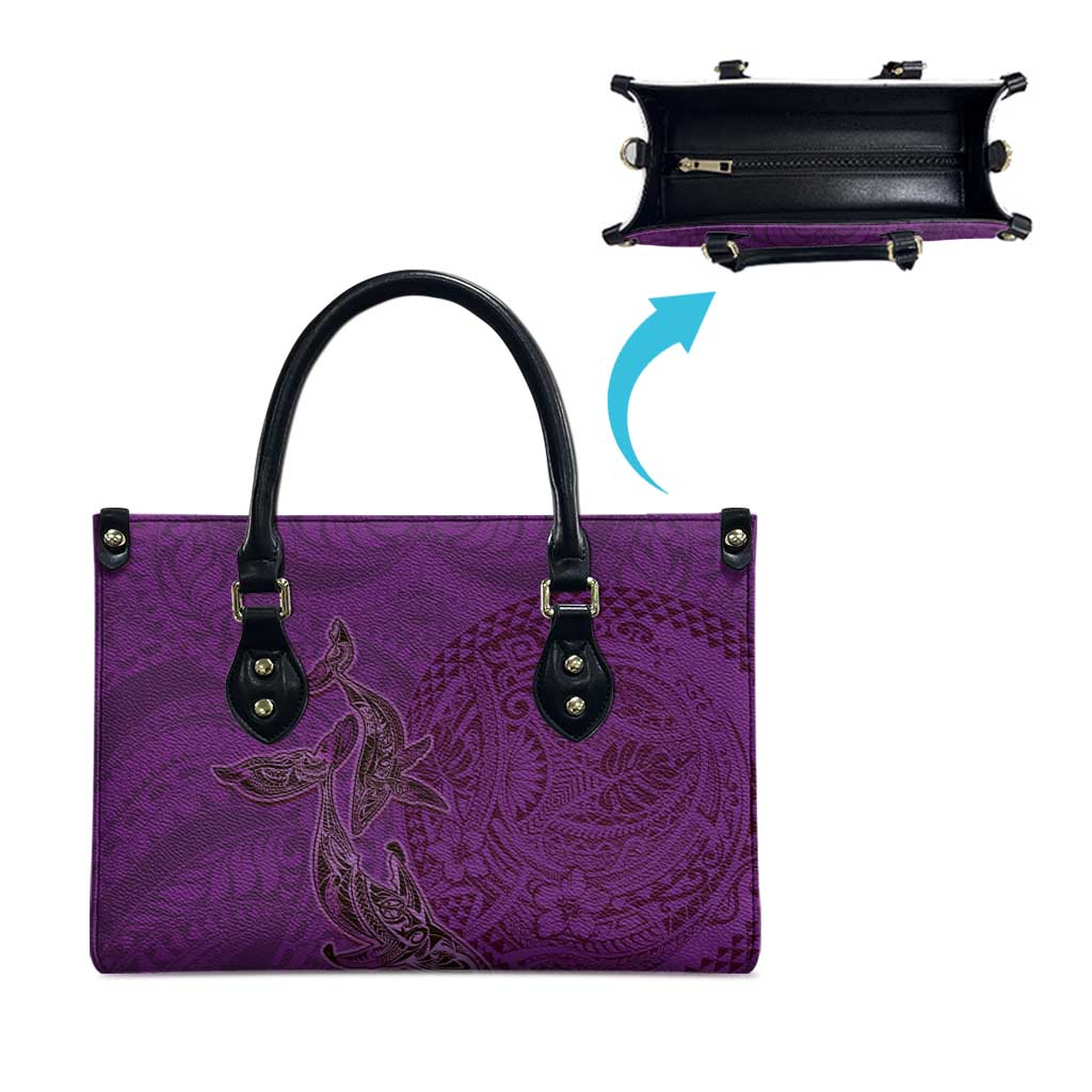 Hawaiian Whales Polynesian Art Motifs Leather Bag Purple Color LT03 - Polynesian Pride