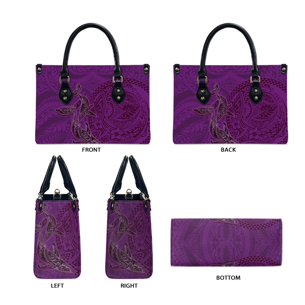 Hawaiian Whales Polynesian Art Motifs Leather Bag Purple Color LT03 - Polynesian Pride
