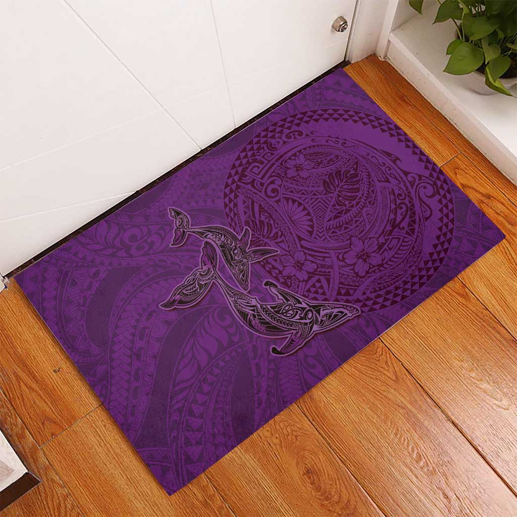 Hawaiian Whales Polynesian Art Motifs Rubber Doormat Purple Color - Polynesian Pride