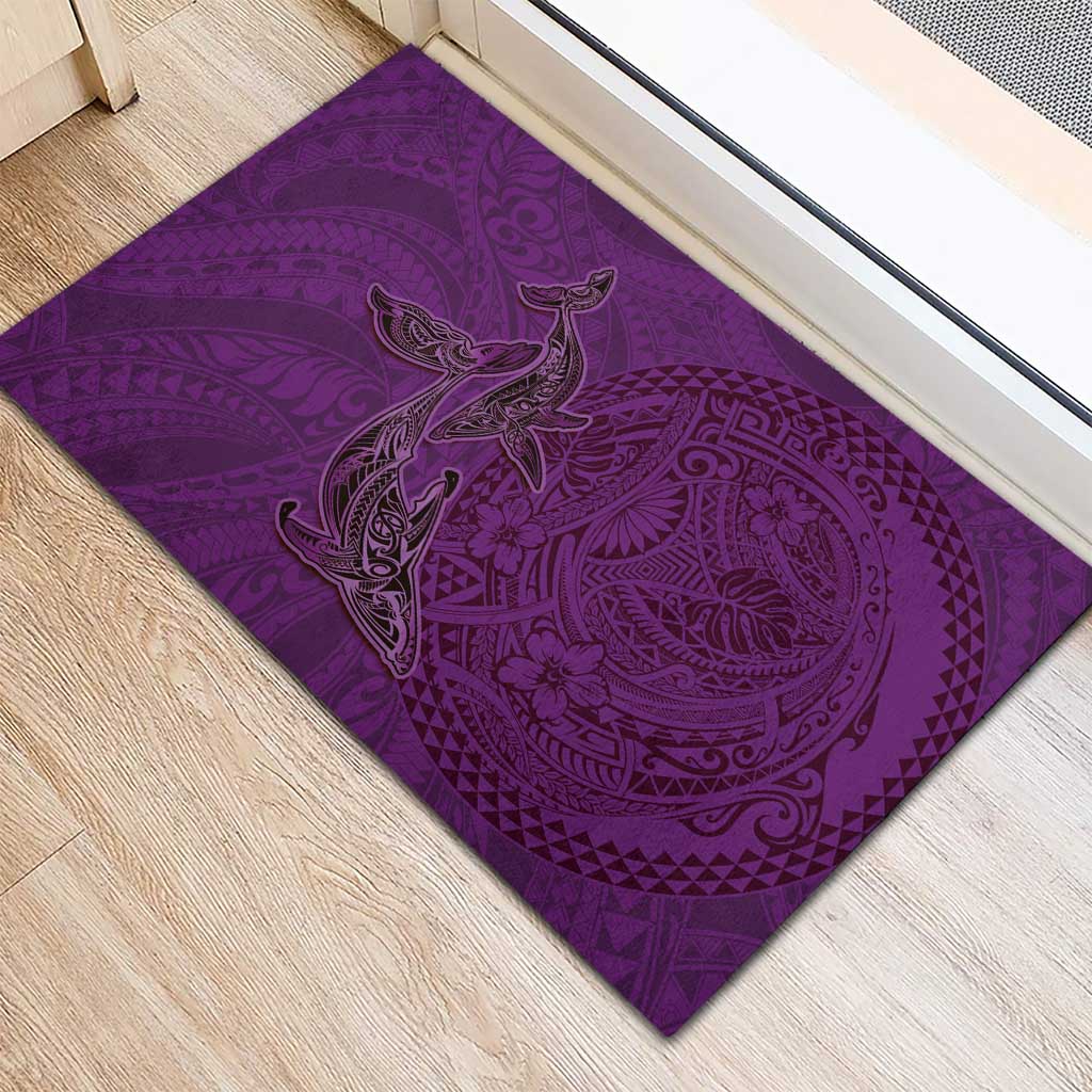 Hawaiian Whales Polynesian Art Motifs Rubber Doormat Purple Color - Polynesian Pride