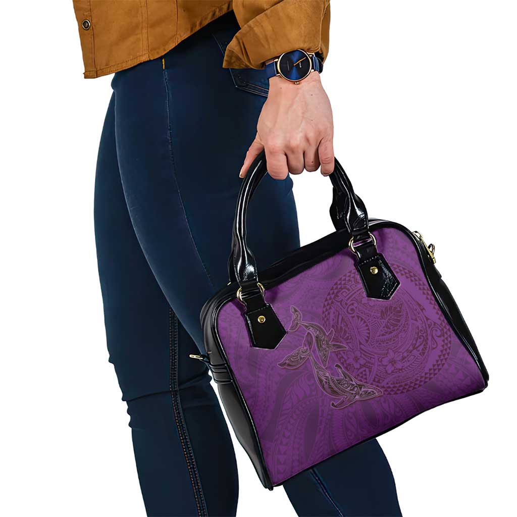 Hawaiian Whales Polynesian Art Motifs Shoulder Handbag Purple Color - Polynesian Pride