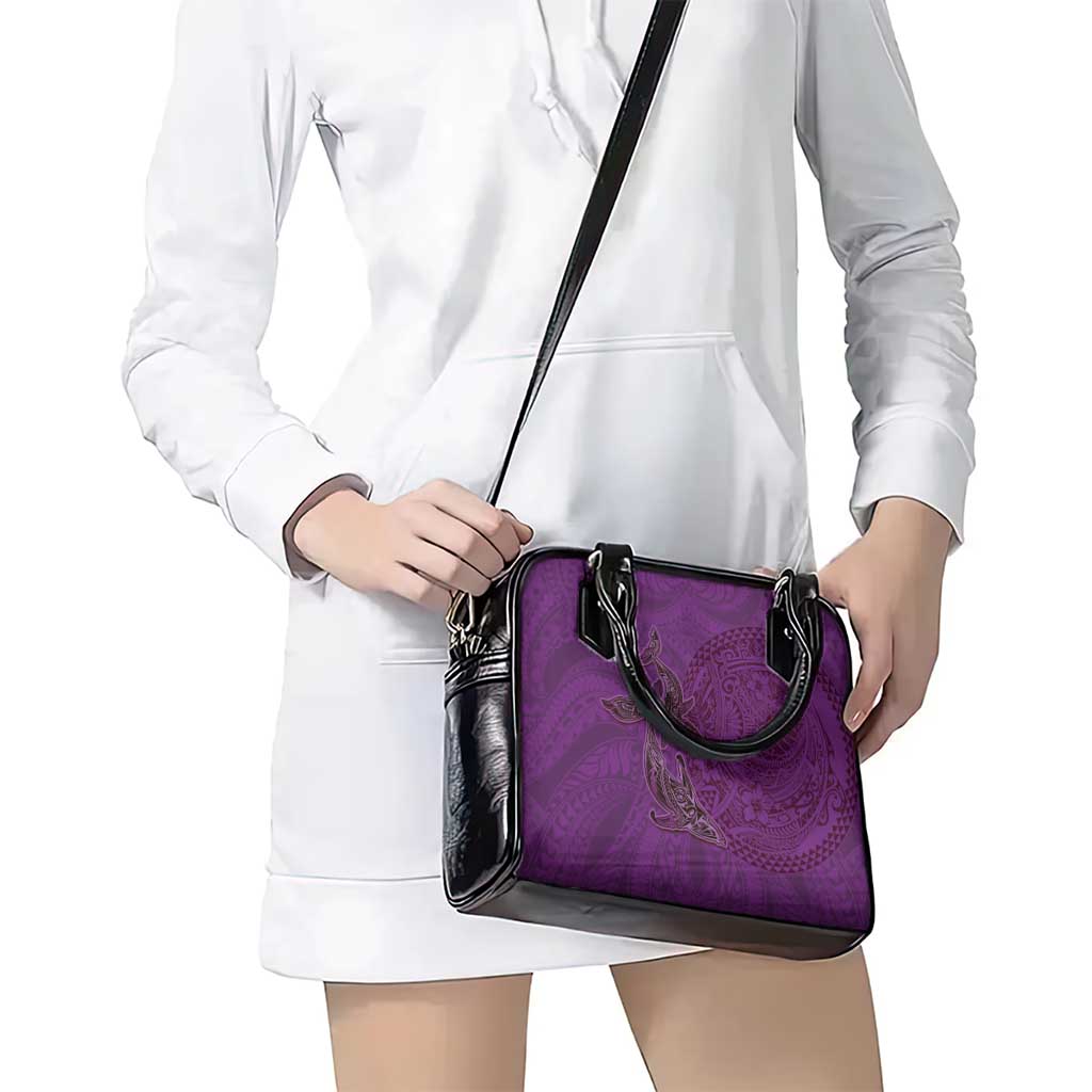Hawaiian Whales Polynesian Art Motifs Shoulder Handbag Purple Color - Polynesian Pride