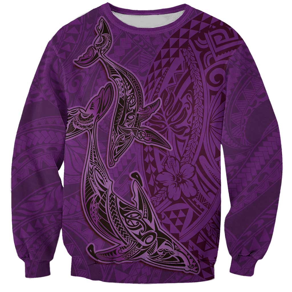 Hawaiian Whales Polynesian Art Motifs Sweatshirt Purple Color - Polynesian Pride