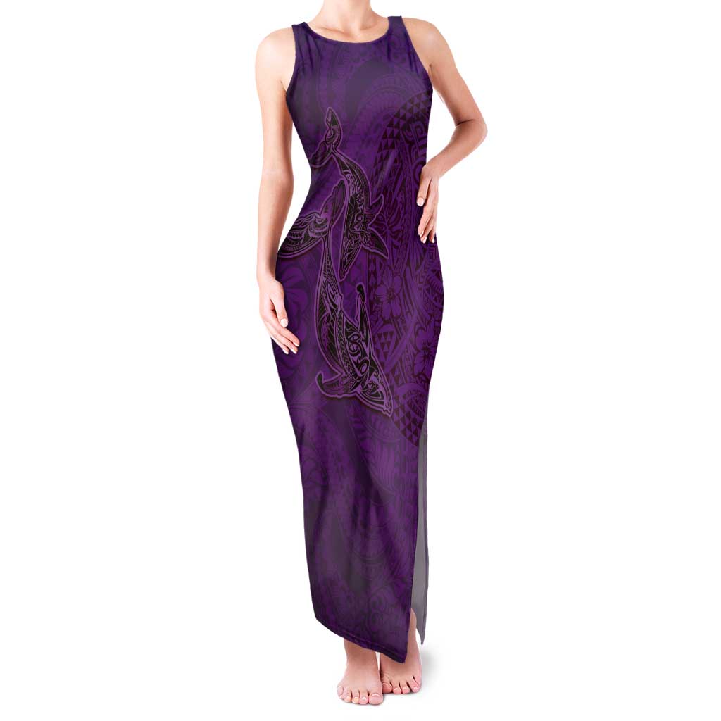Hawaiian Whales Polynesian Art Motifs Tank Maxi Dress Purple Color - Polynesian Pride
