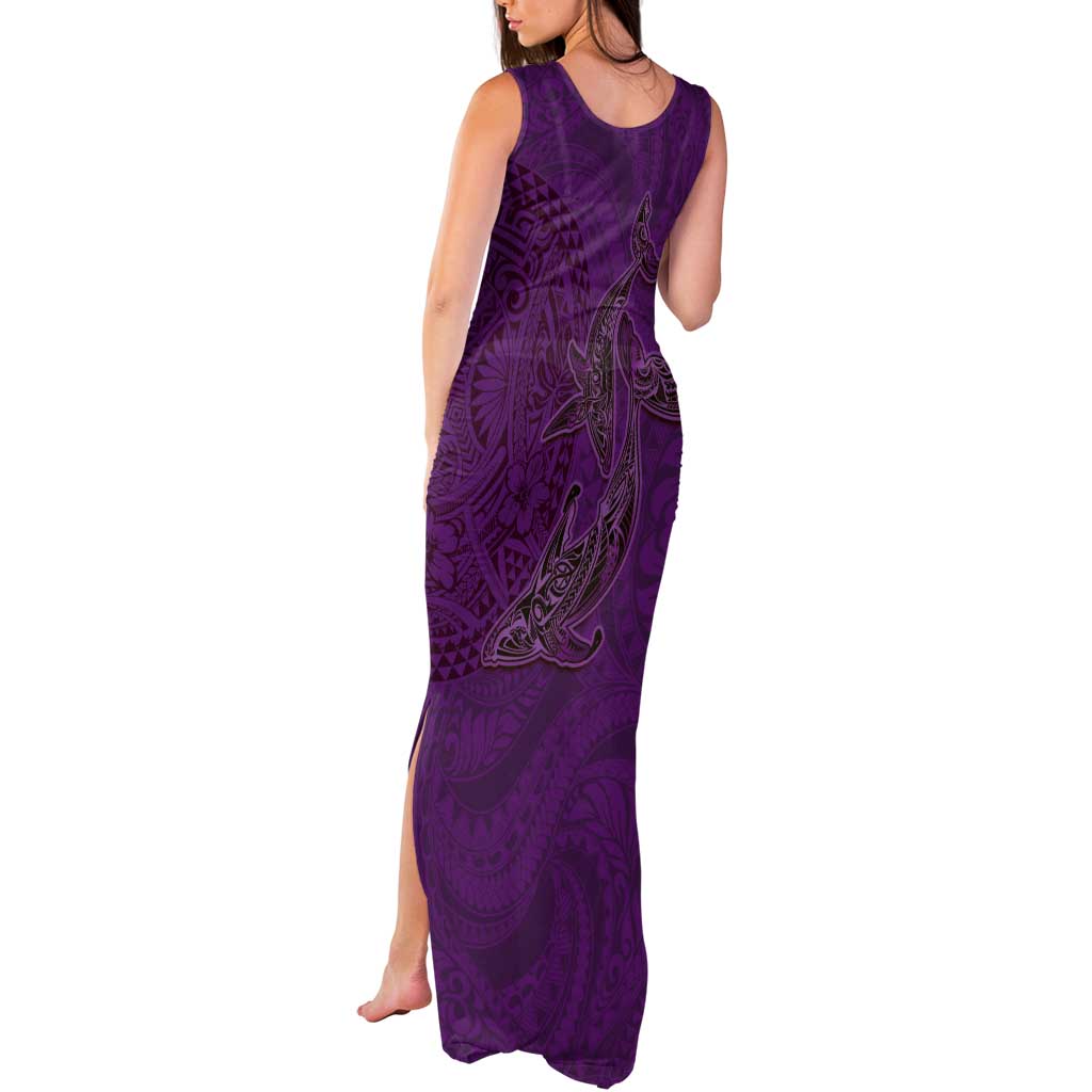 Hawaiian Whales Polynesian Art Motifs Tank Maxi Dress Purple Color - Polynesian Pride