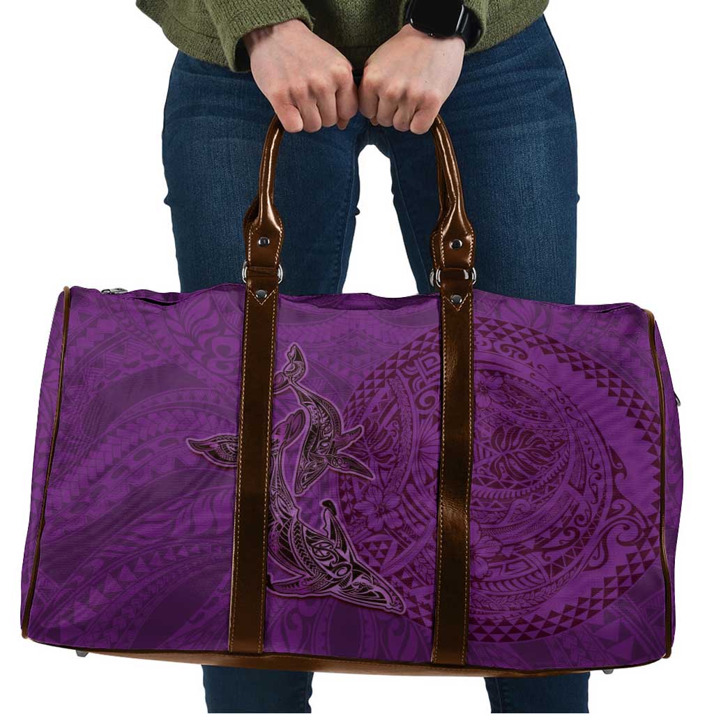 Hawaiian Whales Polynesian Art Motifs Travel Bag Purple Color - Polynesian Pride