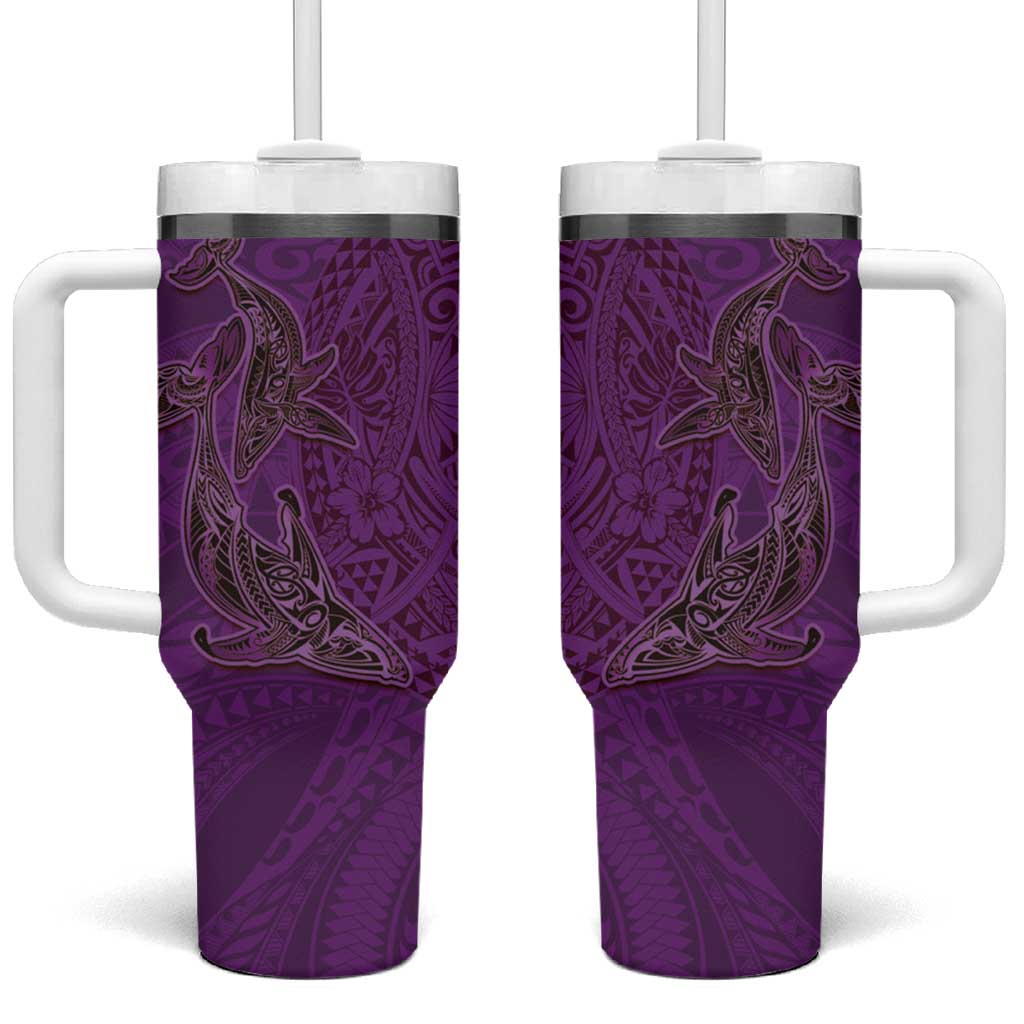 Hawaiian Whales Polynesian Art Motifs Tumbler With Handle Purple Color - Polynesian Pride