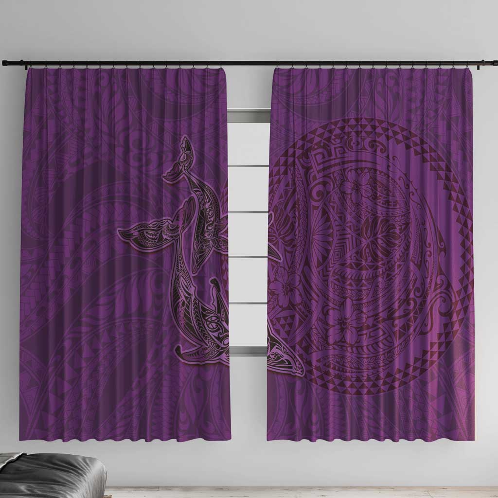 Hawaiian Whales Polynesian Art Motifs Window Curtain Purple Color - Polynesian Pride