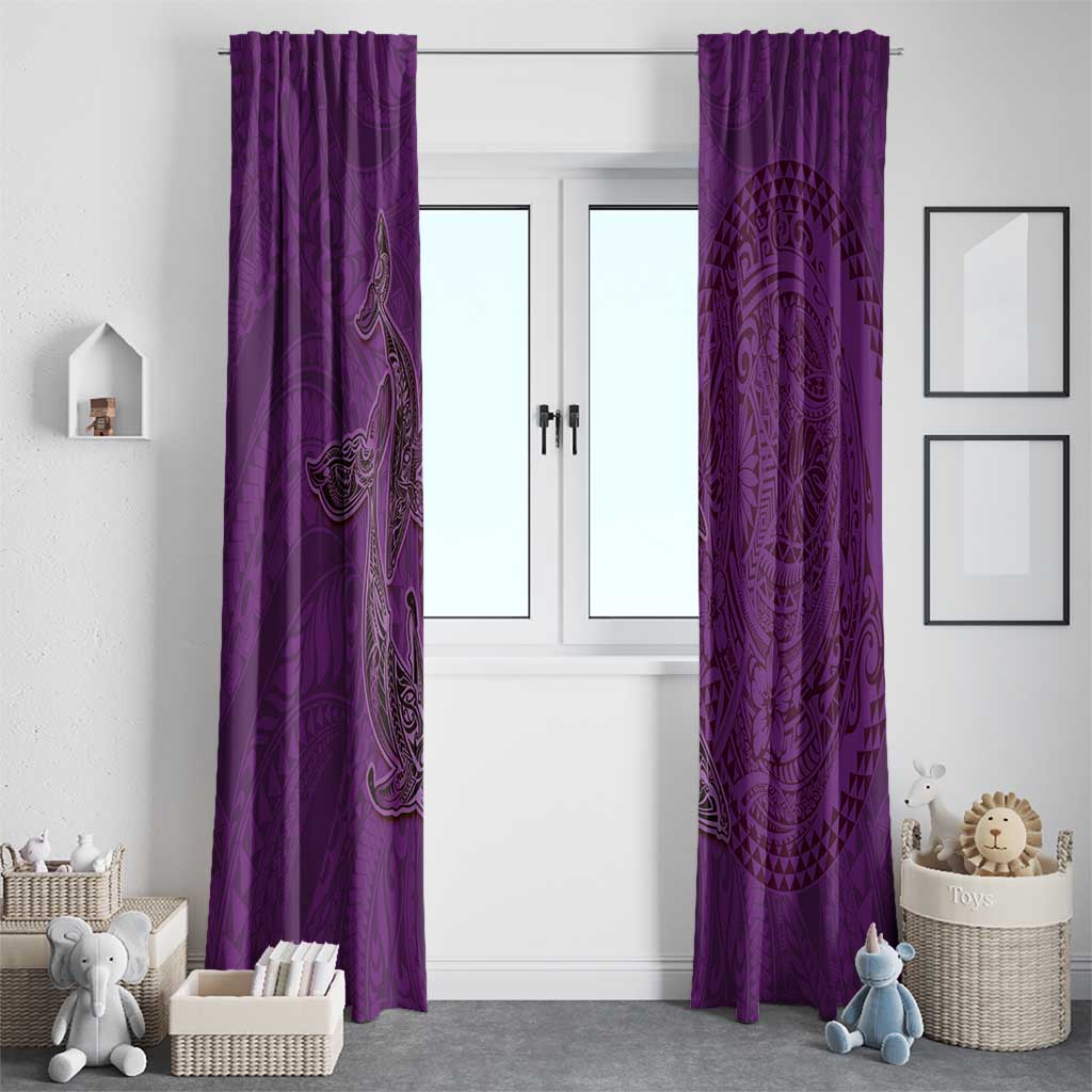 Hawaiian Whales Polynesian Art Motifs Window Curtain Purple Color - Polynesian Pride