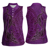 Hawaiian Whales Polynesian Art Motifs Women Sleeveless Polo Shirt Purple Color LT03 - Polynesian Pride
