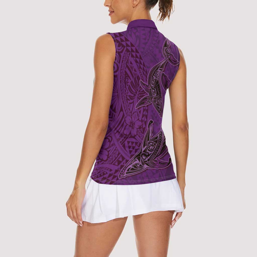 Hawaiian Whales Polynesian Art Motifs Women Sleeveless Polo Shirt Purple Color LT03 - Polynesian Pride