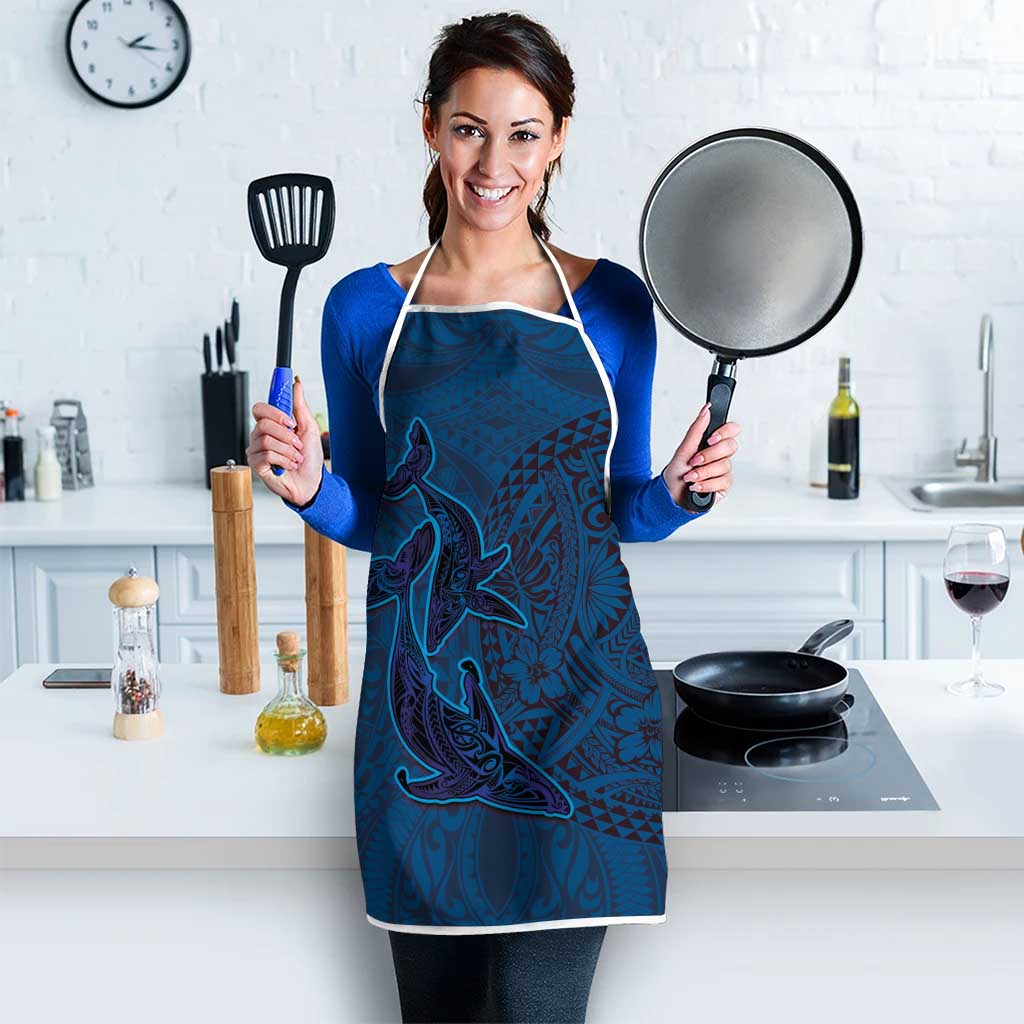 Hawaiian Whales Polynesian Art Motifs Apron Blue Color - Polynesian Pride