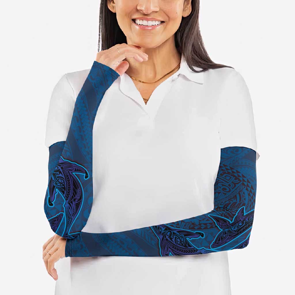 Hawaiian Whales Polynesian Art Motifs Arm Sleeves Blue Color - Polynesian Pride