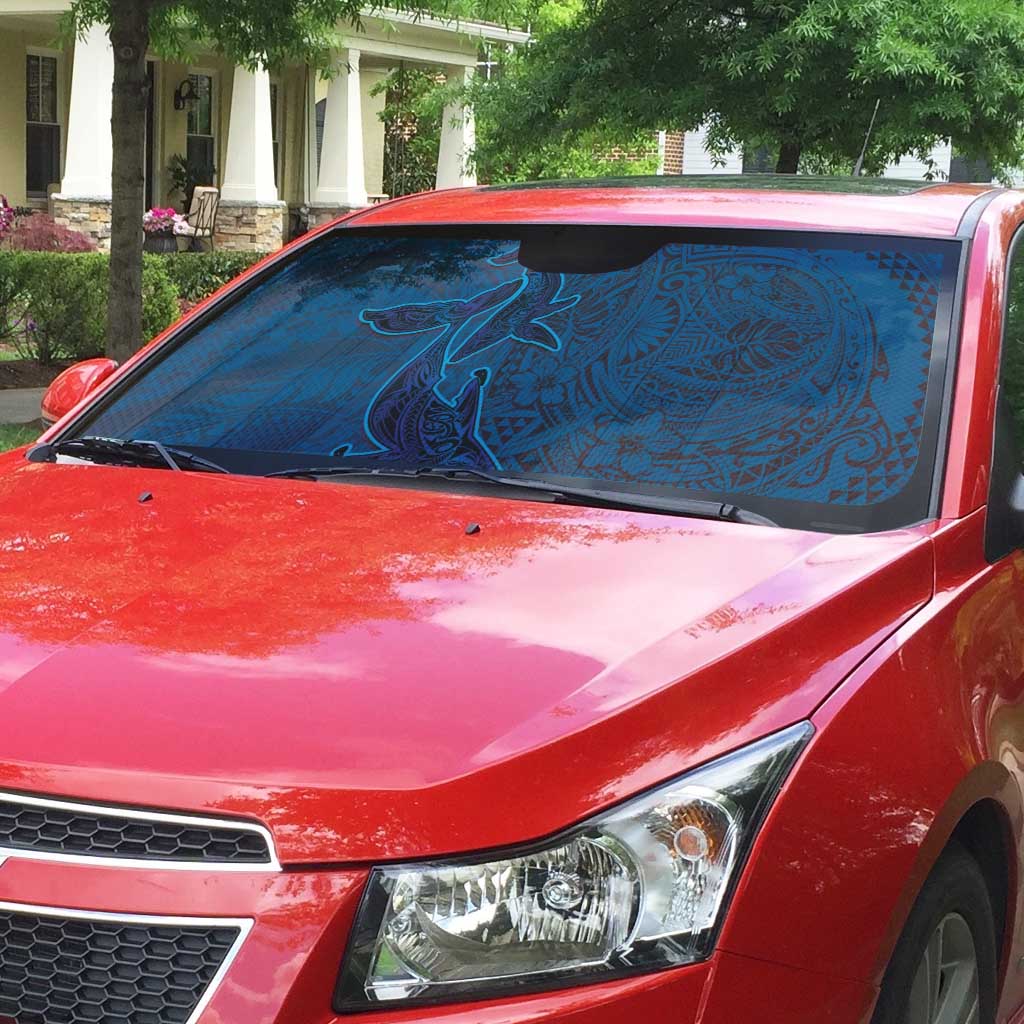 Hawaiian Whales Polynesian Art Motifs Auto Sun Shade Blue Color - Polynesian Pride