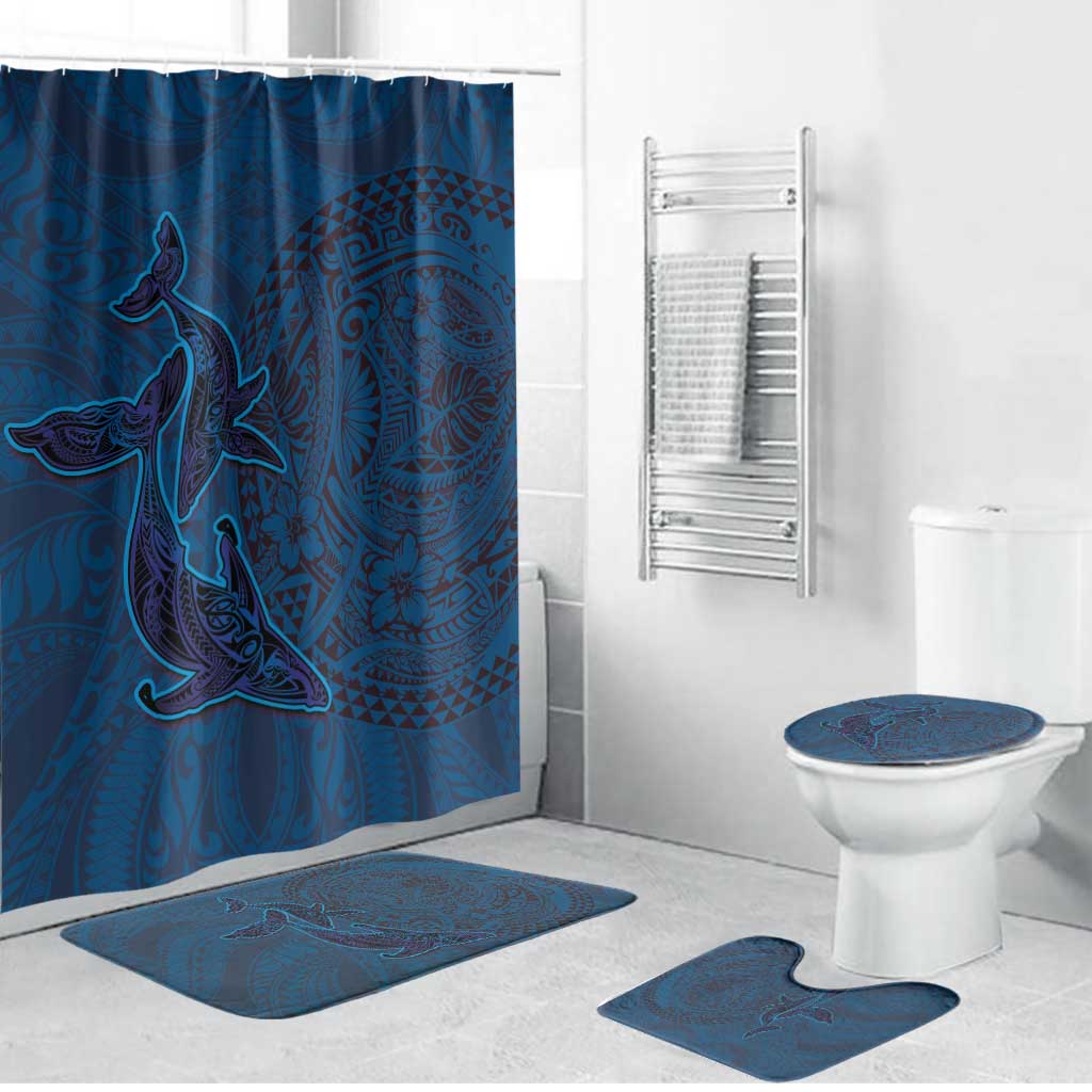 Hawaiian Whales Polynesian Art Motifs Bathroom Set Blue Color LT03 Bathroom Set (4 pcs) Blue - Polynesian Pride